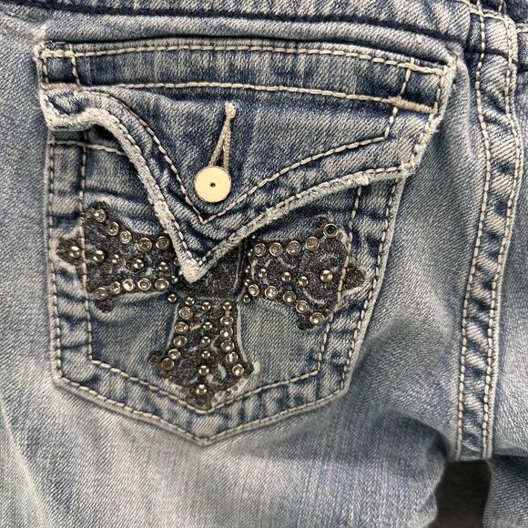 MISS ME - P50465K-3 Size 27 Rhinestone Cross Light Blue Skinny Denim A46 - Picture 5 of 16